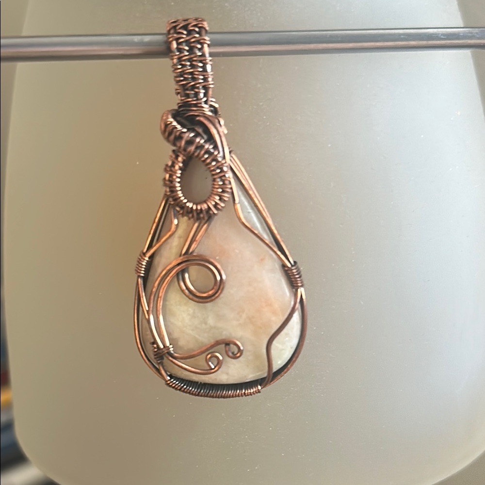 Elegant Peach Quartz Copper Wire Wrapped Pendant